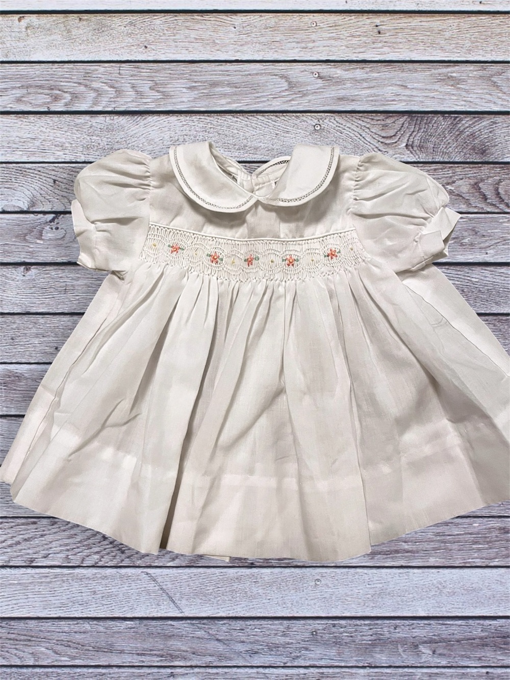 Carter’s White Smocked Baby Dress with Peter Pan Collar Preemie